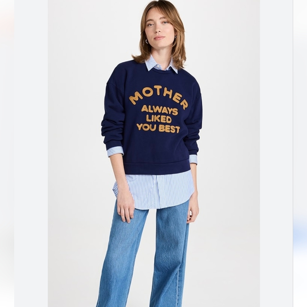 Mother Navy Yellow Embroidered Sweatshirt "Mother always liked you best" 💛 💙 M